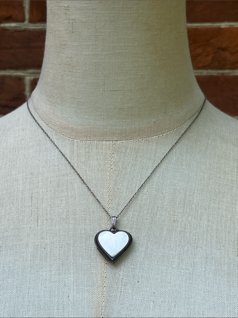 Silver Heart-Shaped Mother-of-Pearl Vintage Necklace